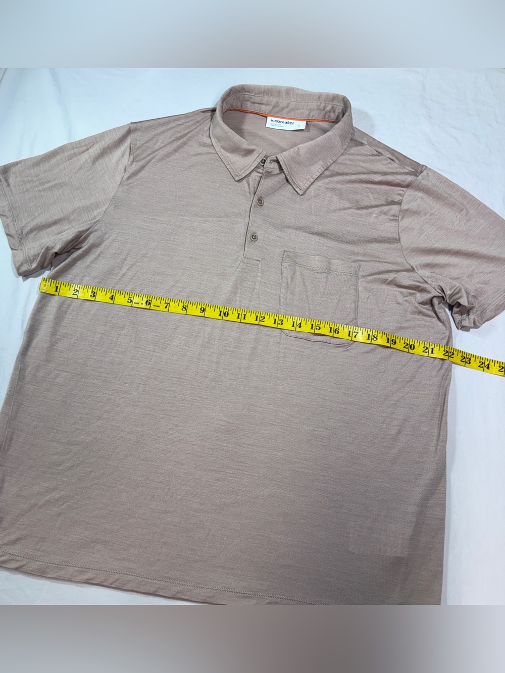 Icebreaker Polo Shirt Cool Lite Size XL Merino Wool Blend Tan - Picture 3 of 6